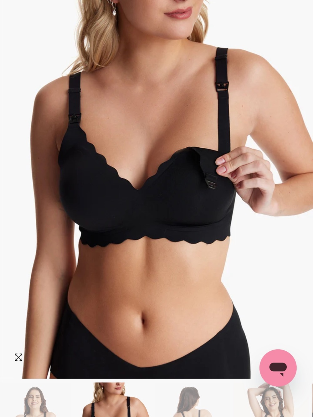 Scallop-Edge Black Nursing Bra with Front-Clip Access